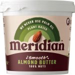 Meridian smooth almond butter tub, plant-based, palm oil-free, 100% nuts, eco-friendly packaging, UK brand