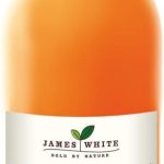 Bottle of James White organic carrot juice with a vibrant orange hue and labelled as sweet and lively vegetable juice