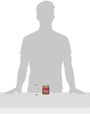 Small honey jar on table showing size comparison with silhouette measuring 9 cm or 3.9 inches