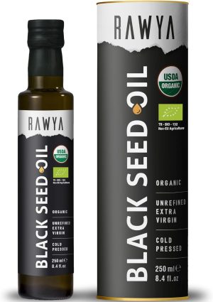 Organic black seed oil bottle, USDA certified, unrefined extra virgin, cold-pressed, 250 ml